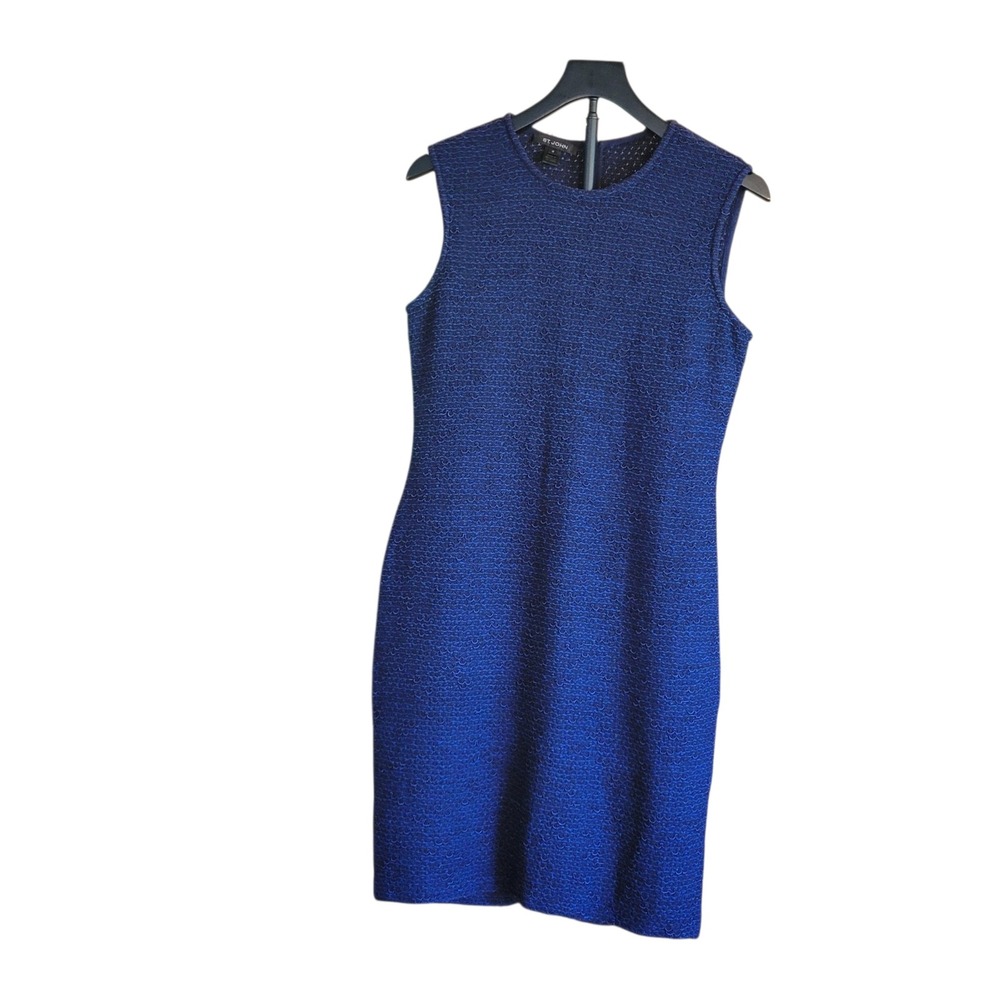 St John Dress Womens Size 10 Tweed Knit Navy Blue Textured Professional - Picture 2 of 16